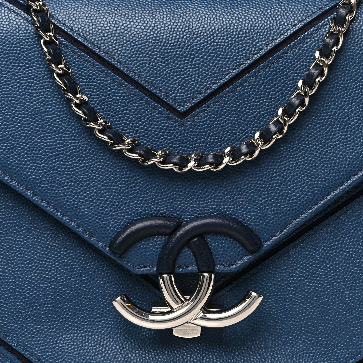 Chanel Caviar Macro Chevron Single Flap Blue 8 of 11