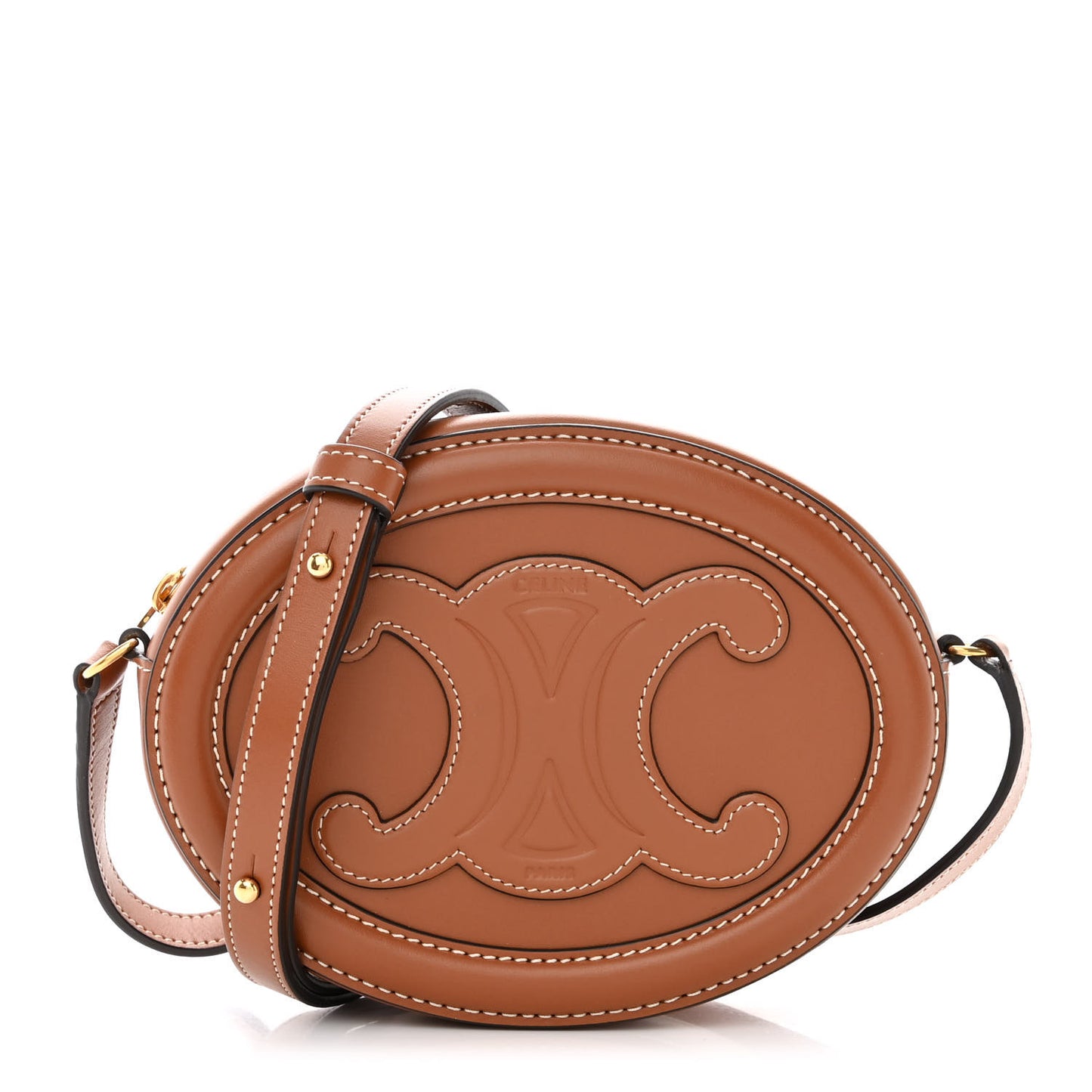 Smooth Calfskin Cuir Small Triomphe Oval Crossbody Purse Tan