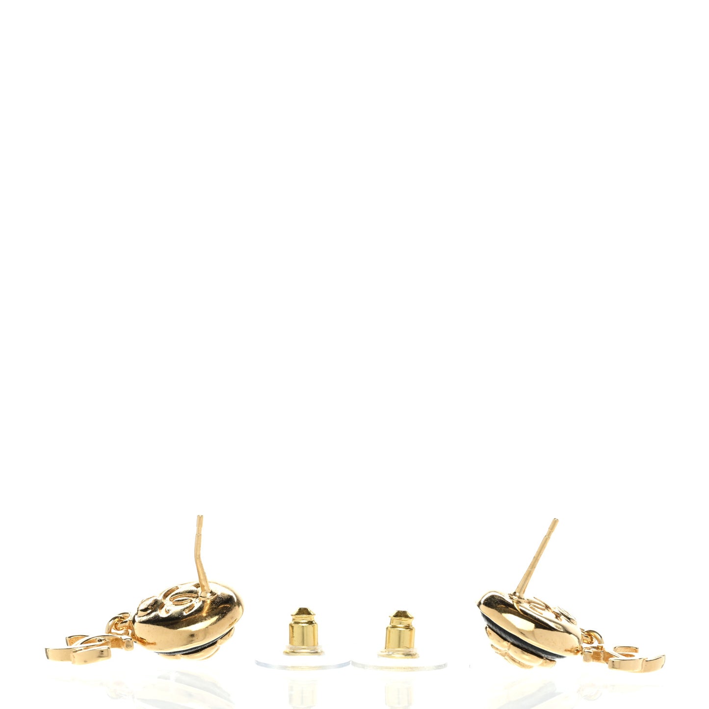 Metal Lambskin Camellia CC Drop Earrings Gold Black