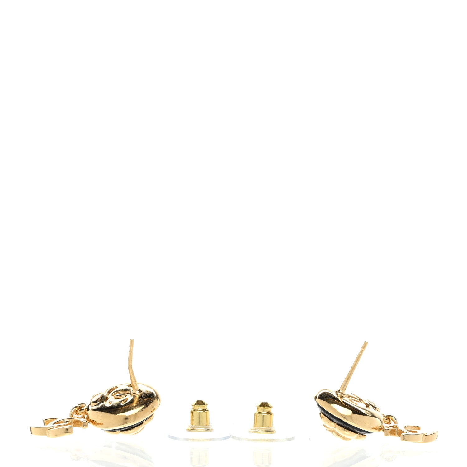 Chanel Metal Lambskin Camellia CC Drop Earrings Gold Black 4 of 5