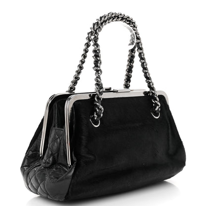 Chanel Pony Hair Lambskin Quilted Kiss Lock Frame Bag Black 3 of 12