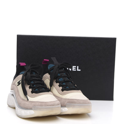 Chanel Suede Calfskin Nylon Grosgrain CC Sneakers 38 Beige Pink 8 of 8