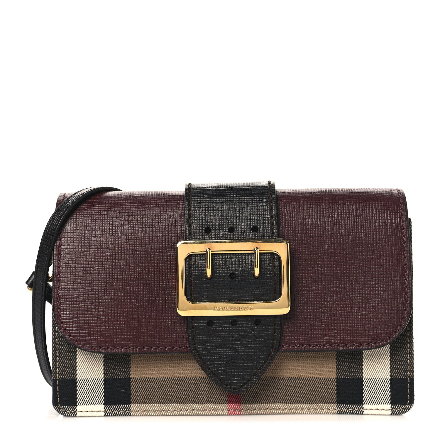 Burberry House Check Bridle Calfskin Madison Buckle Bag Burgundy 1 of 11