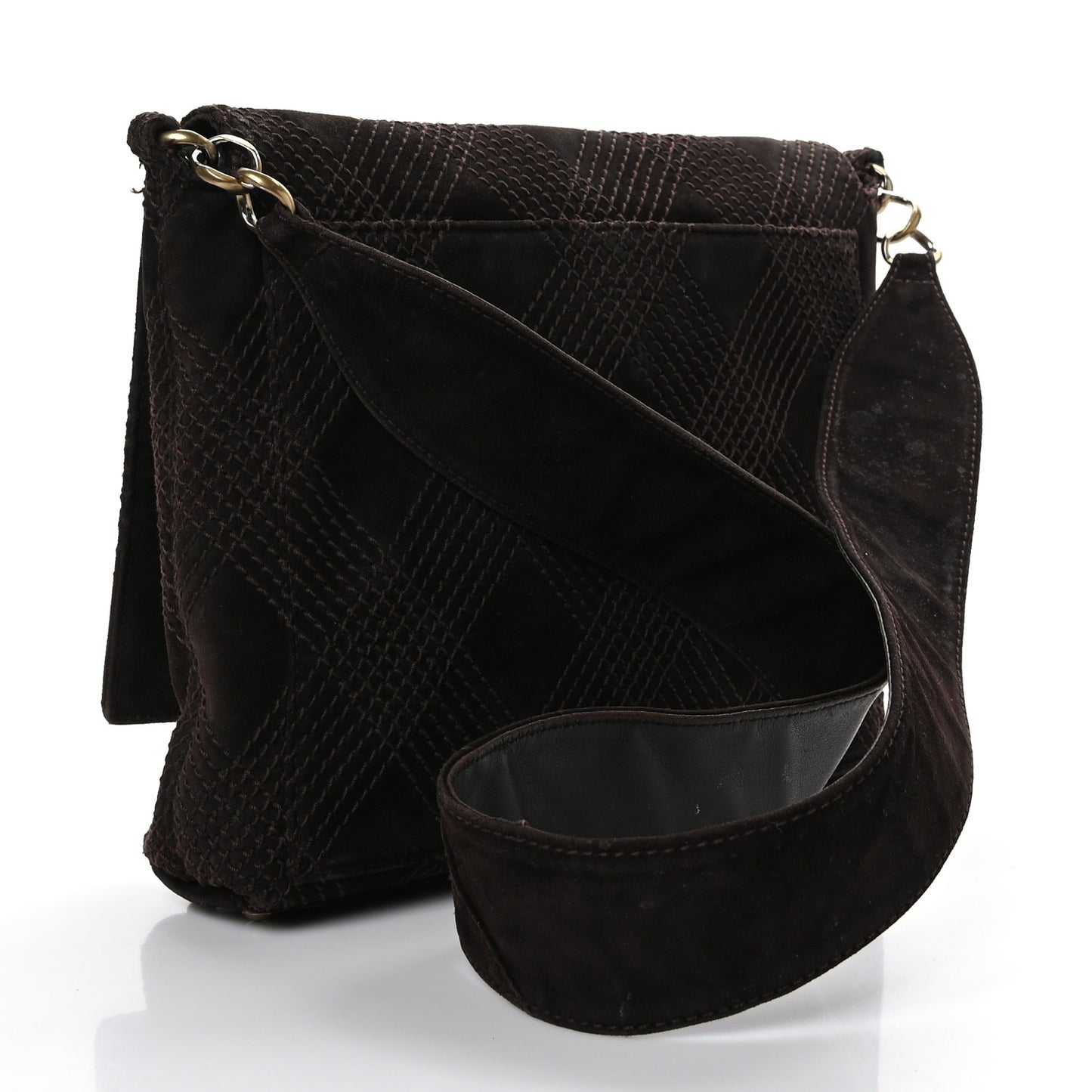 Suede Stitched CC Messenger Flap Bag Brown