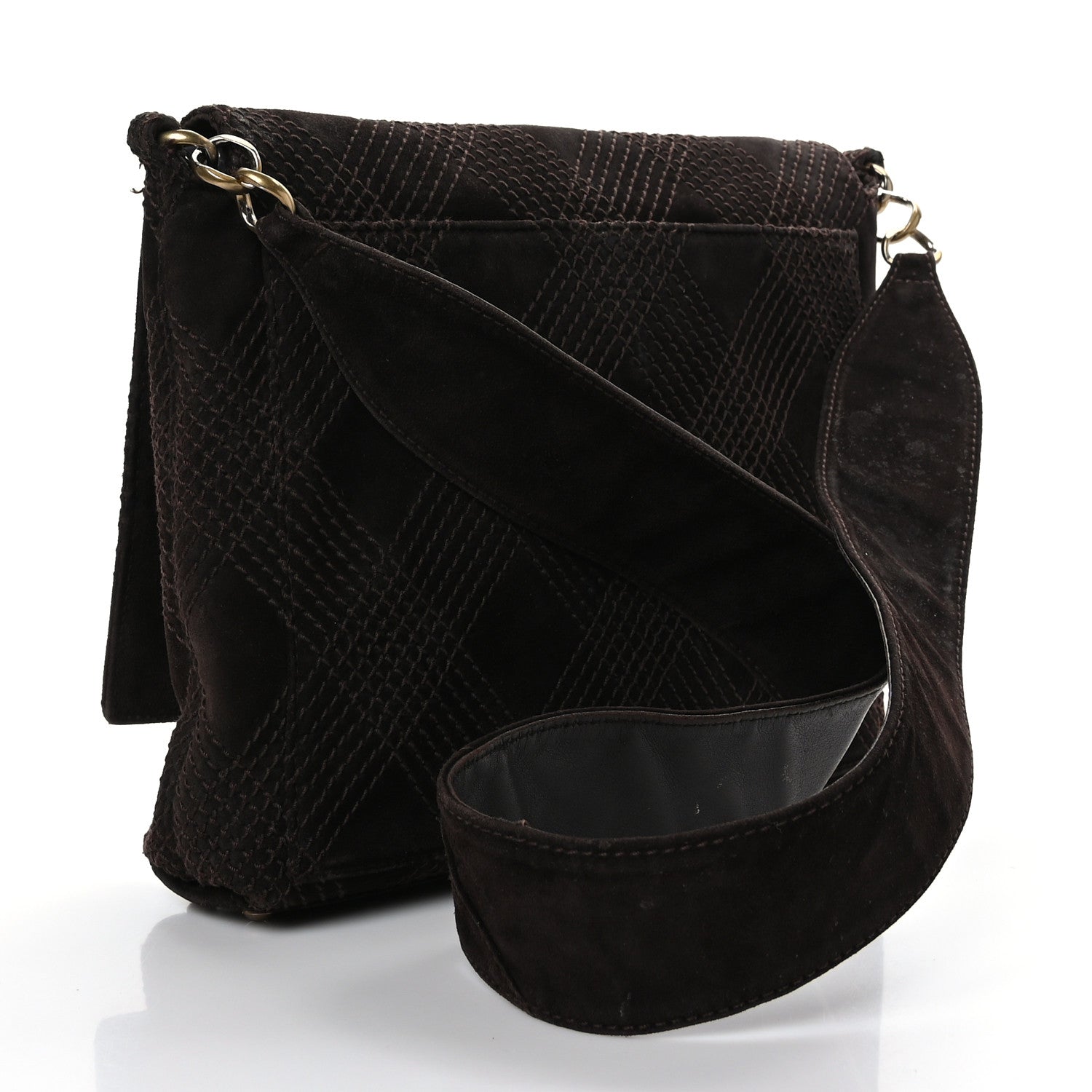 Chanel Suede Stitched CC Messenger Flap Bag Brown 3 of 9