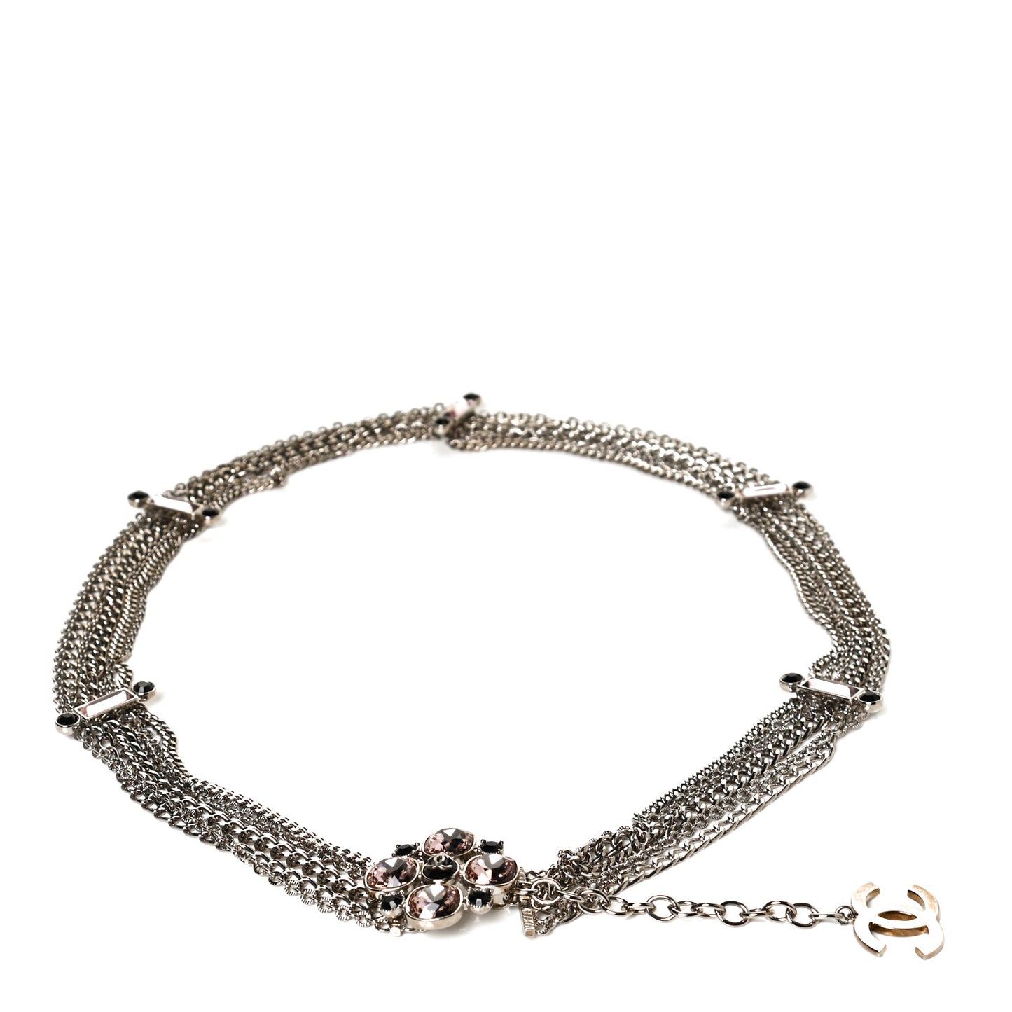 Crystal CC Multi Strand Chain Belt Silver