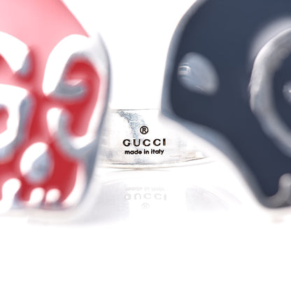 Gucci Sterling Silver Enamel GucciGhost Hamlet Skull Double Ring 61 9.5 Black Red 6 of 8