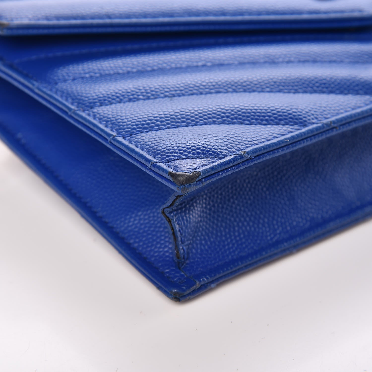 Saint Laurent Grain De Poudre Matelasse Chevron Monogram Envelope Chain Wallet Blue Majorelle 9 of 17