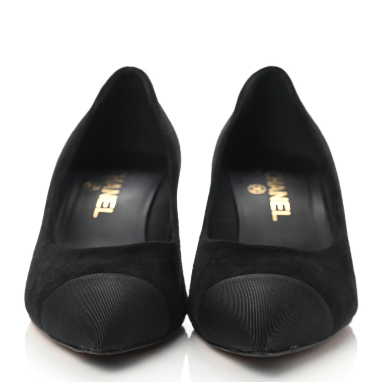 Chanel Suede Grosgrain Cap Toe Pumps 37.5 Black 2 of 8