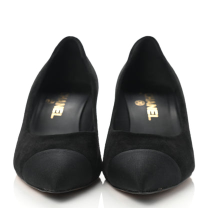 Chanel Suede Grosgrain Cap Toe Pumps 37.5 Black 2 of 8