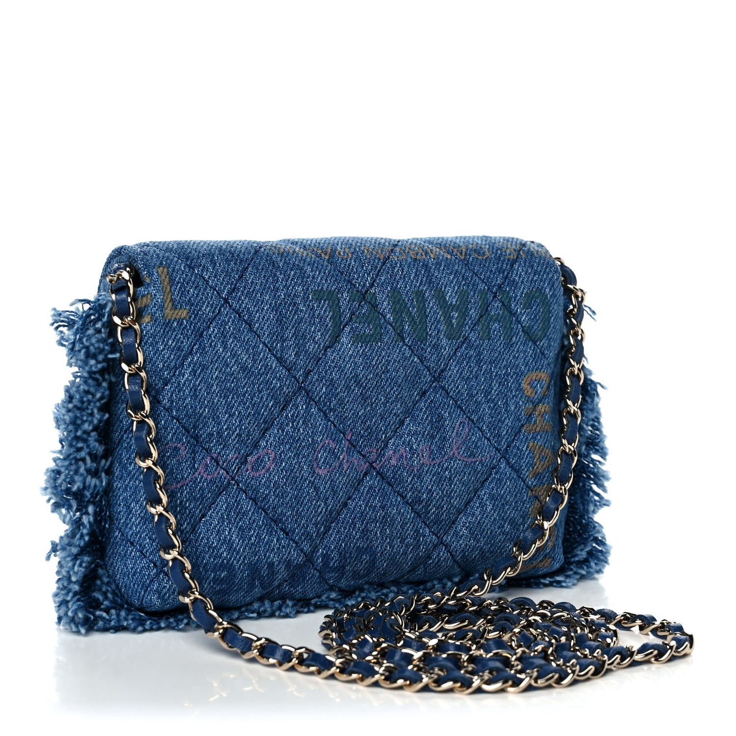 Denim Quilted Denim Mood Clutch With Chain Blue Multicolor