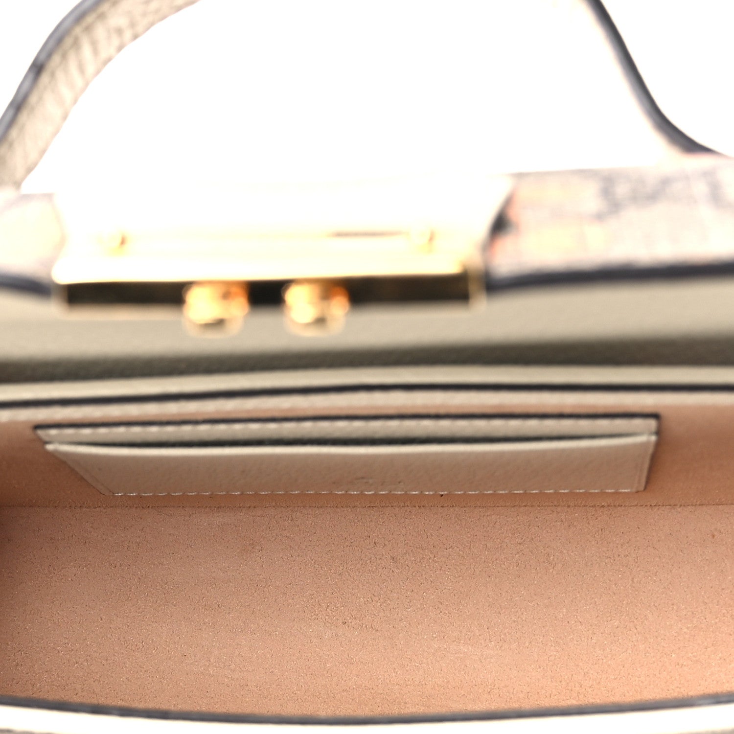 Gucci GG Supreme Monogram Berry Textured Dollar Calfskin Mini Padlock Top Handle Shoulder Bag Beige Ebony Light Copper Mystic White 5 of 12