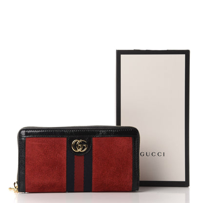 Gucci Suede Patent Web Ophidia Zip Around Wallet Hibiscus Red Black 8 of 8