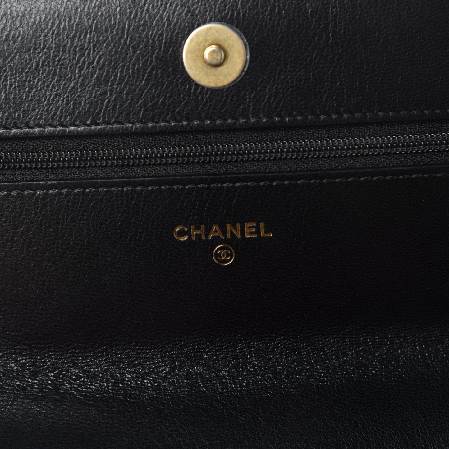 Shiny Goatskin Quilted Chanel 19 Wallet On Chain WOC Black