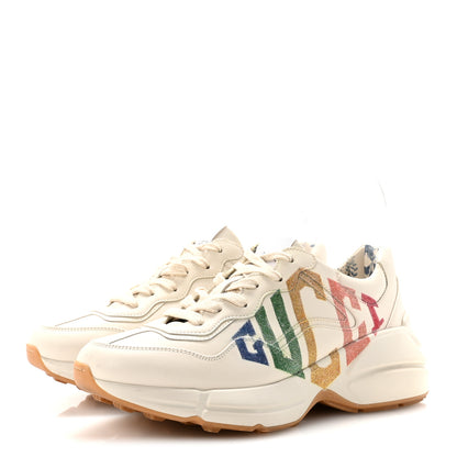 Gucci Calfskin Glitter Game Logo Womens Rhyton Sneakers 37.5 Mystic White 4 of 9