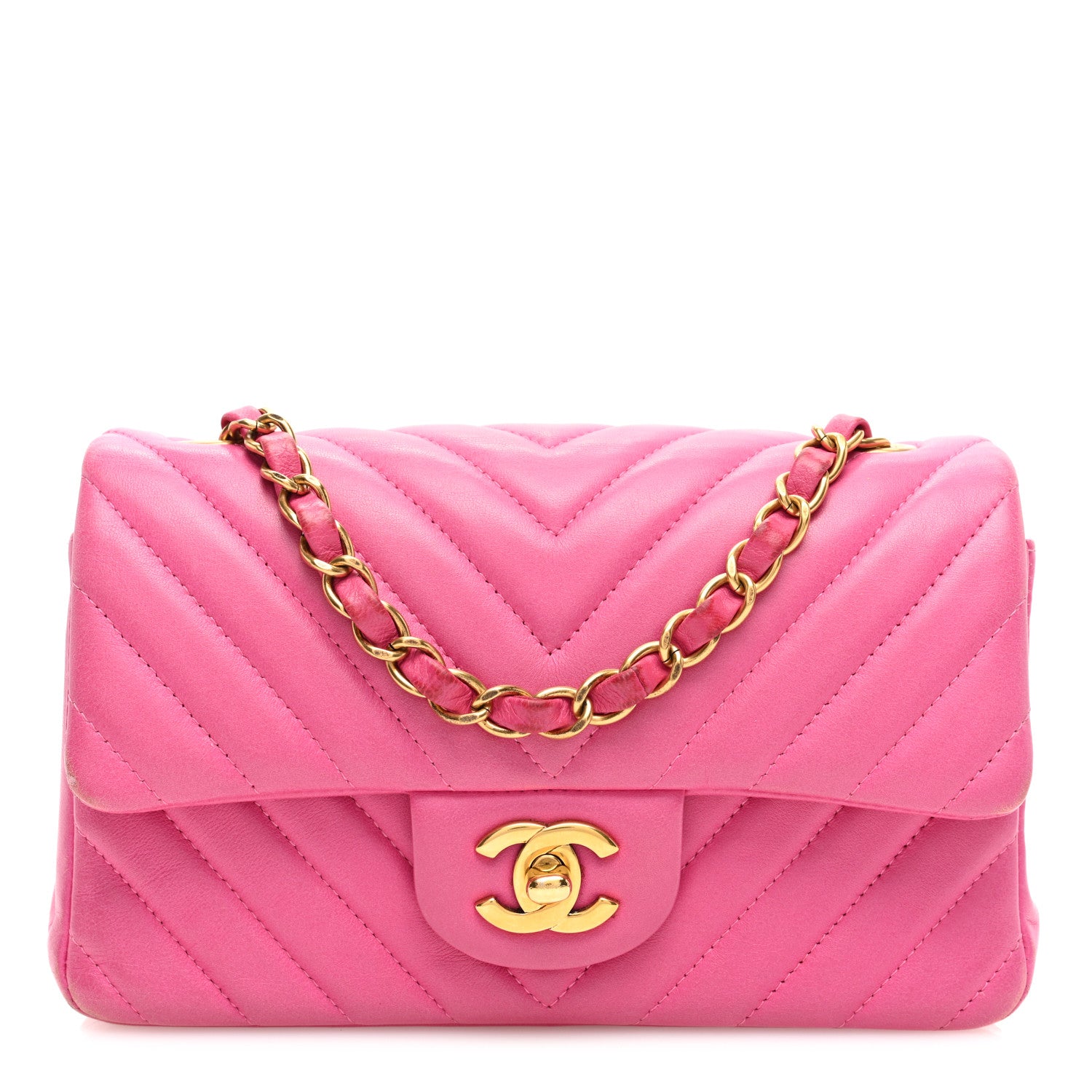 Chanel Lambskin Chevron Quilted Mini Rectangular Flap Dark Pink 1 of 15