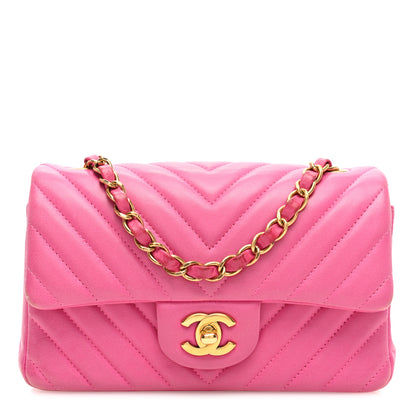 Chanel Lambskin Chevron Quilted Mini Rectangular Flap Dark Pink 1 of 15