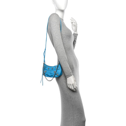 Balenciaga Extra Supple Calfskin Crocodile Embossed Crystal Mini Le Cagole Purse With Chain Cyan 2 of 11