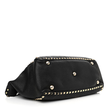 Valentino Garavani Pebbled Calfskin Medium Rockstud Tote Black 4 of 13