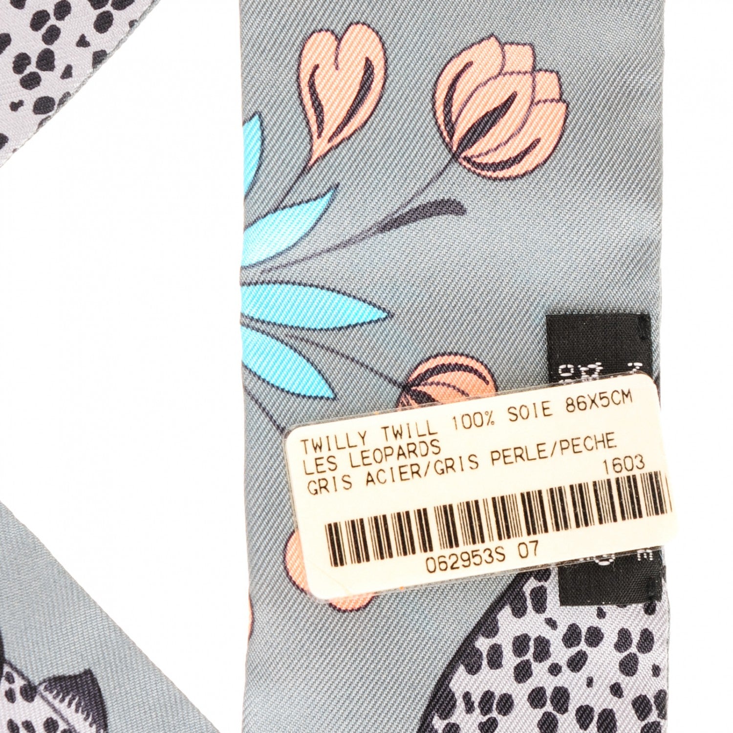 Hermes Silk Les Leopards Twilly Gris Acier Gris Perle Peach 4 of 7