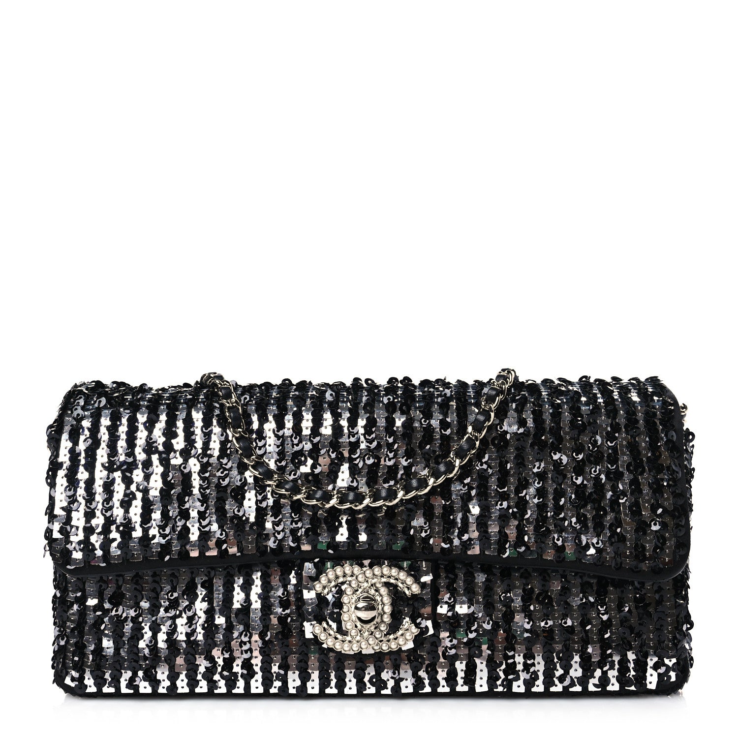 Chanel Sequin Quilted Pearl CC Flap Clutch Black 1 of 10