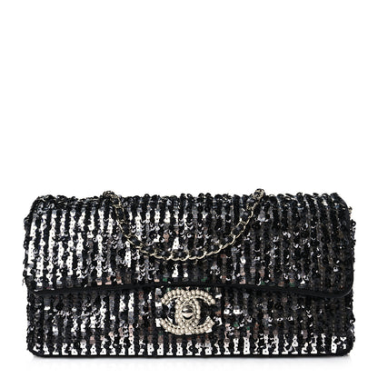 Chanel Sequin Quilted Pearl CC Flap Clutch Black 1 of 10