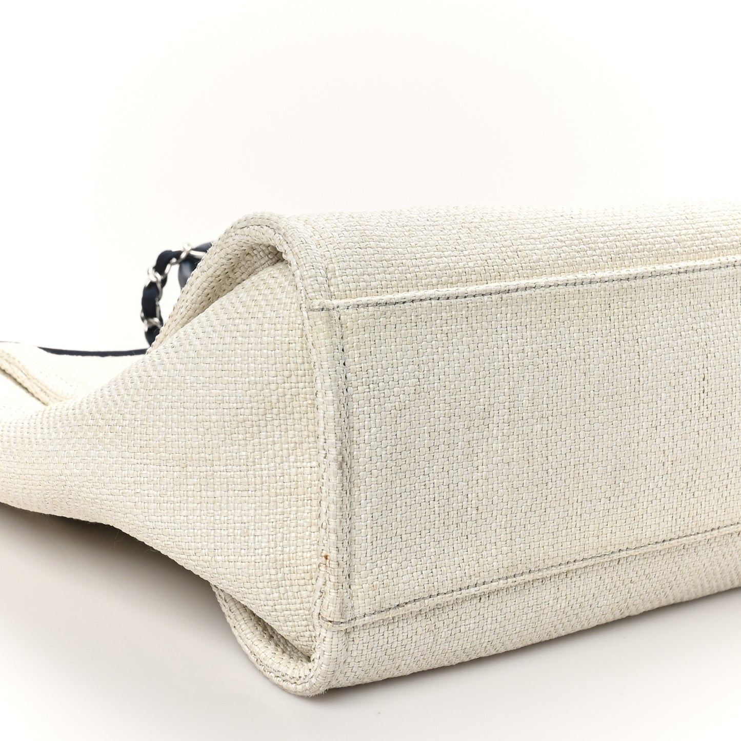 Woven Straw Raffia Large Deauville Tote White Navy