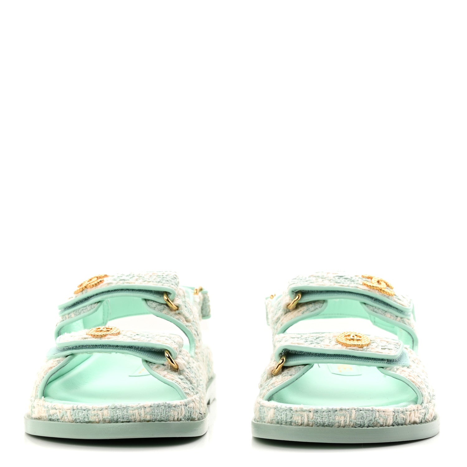 Chanel Wool Tweed Velcro Dad Sandals 37.5 Light Blue Ivory 3 of 9