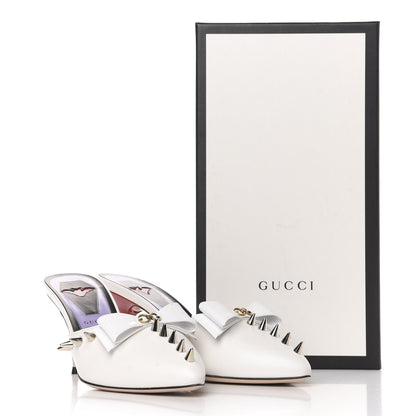 Gucci Patent GG Bow Sadie Spike Mid Heel Mules 39 White 10 of 10