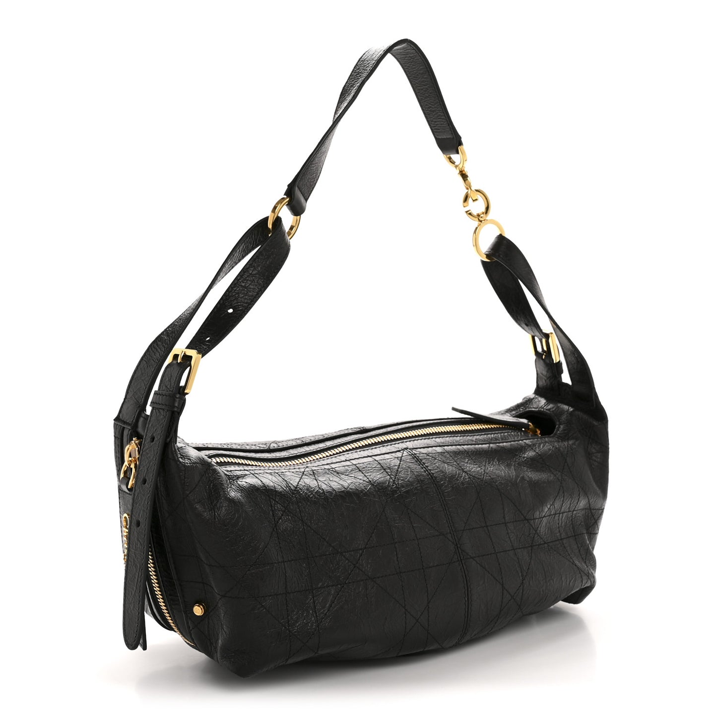 Crinkled Calfskin Macrocannage Medium D-Journey Bag Black