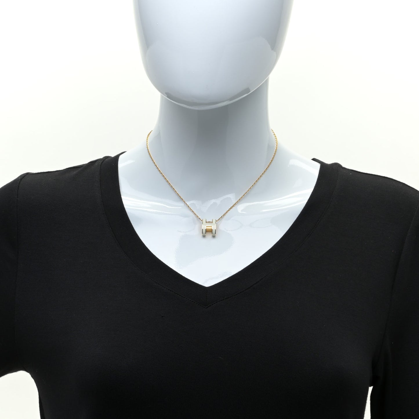 Lacquered Gold Pop H Pendant Necklace White
