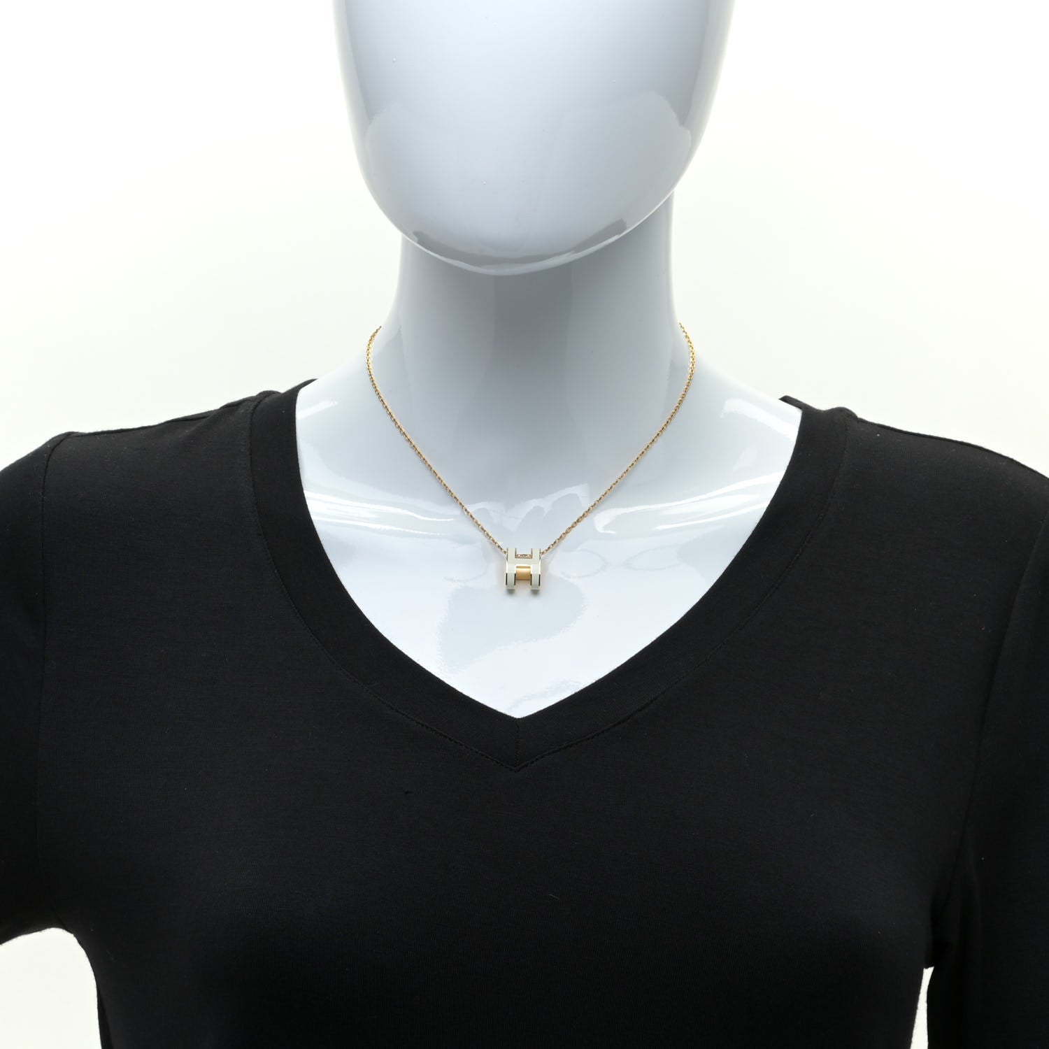 Hermes Lacquered Gold Pop H Pendant Necklace White 2 of 7