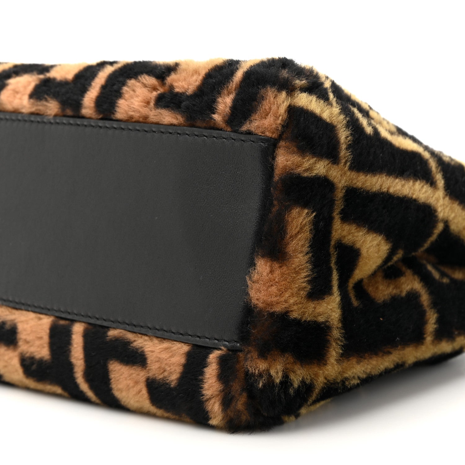 Fendi Shearling Nappa Macro FF 1974 Mini Peekaboo Iconic Satchel Tobacco Black 10 of 11