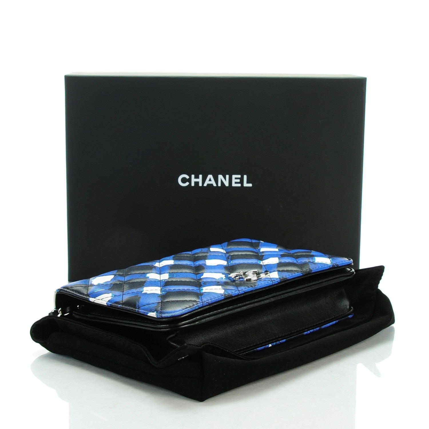 Chanel Printed Lambskin Airlines Wallet On Chain WOC White Blue Black 4 of 7