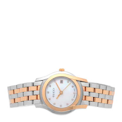 Gucci Stainless Steel Diamond Pink Mother of Pearl 27mm 5500L Two Tone Quartz Watch 2 of 4