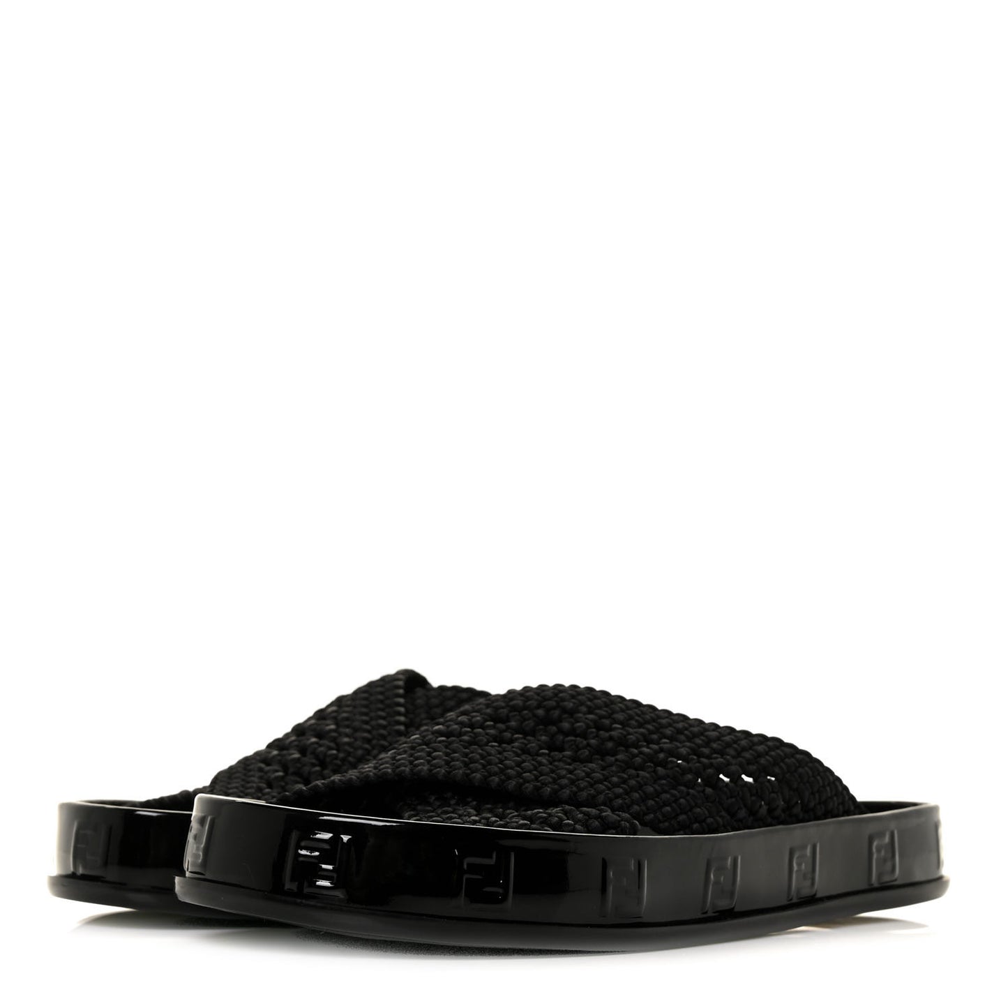 Raffia Rubber FF Woven Reflections Crisscross Slide Sandals 37 Black