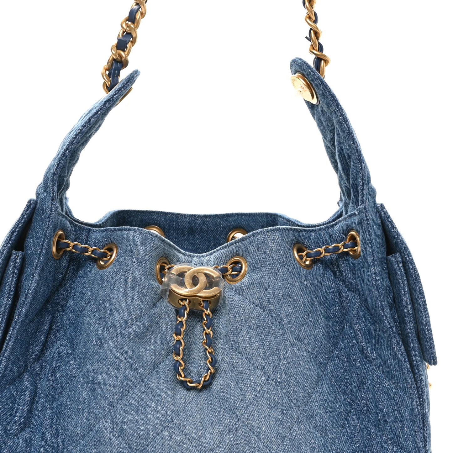 Washed Denim Quilted Small Chanel 25 Handbag Blue