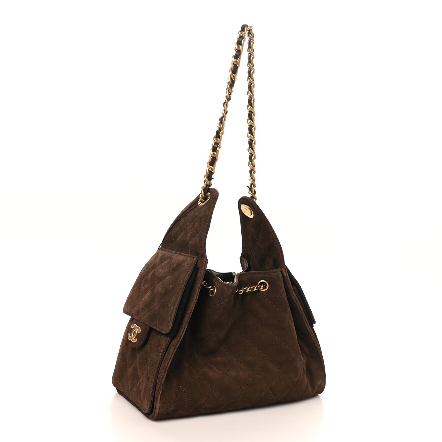 Suede Quilted Small Chanel 25 Handbag Dark Brown