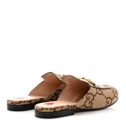 Gucci Monogram Jumbo GG Malaga Kid Womens Princetown Slippers 38 Camel Ebony New Acero Beige 4 of 8