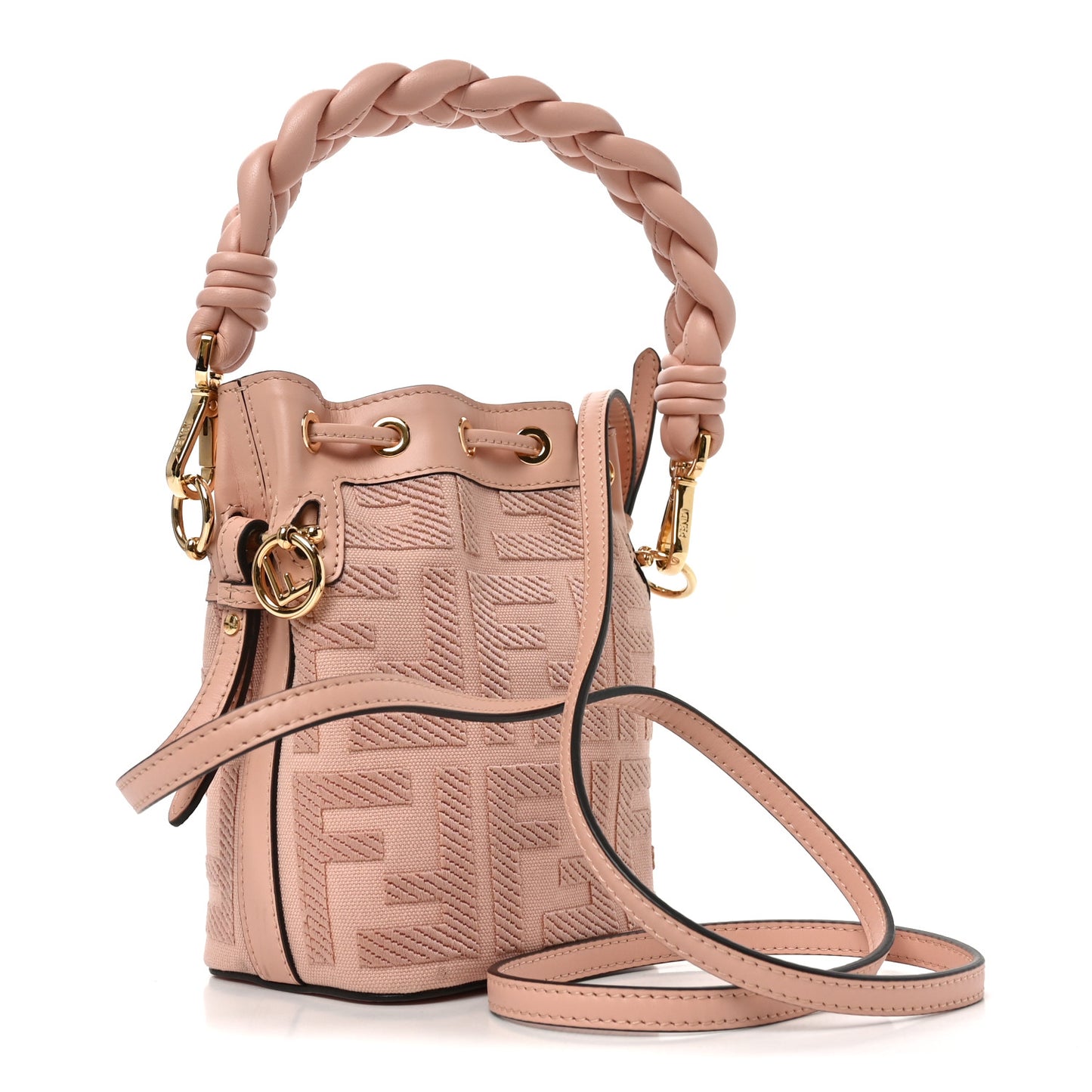 Canvas Nappa F is Fendi FF Embroidered Mini Mon Tresor Bucket Bag Baby Pink