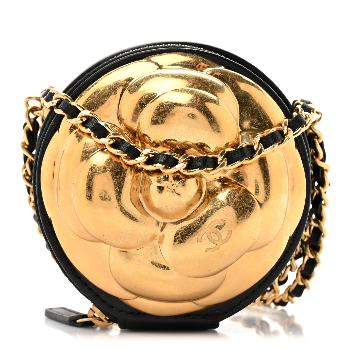 Lambskin Mini Camellia Bouquet Clutch With Chain Black Gold
