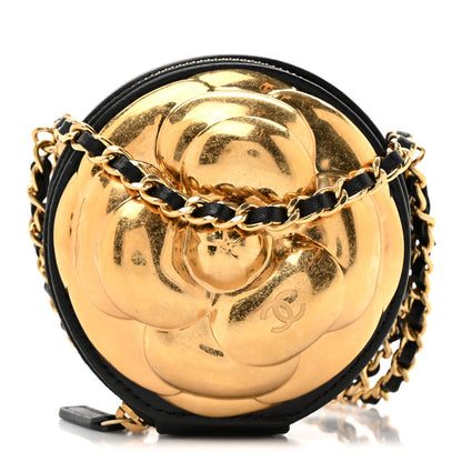 Chanel Lambskin Mini Camellia Bouquet Clutch With Chain Black Gold 1 of 10