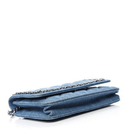 Chanel Denim Quilted Chain Around Wallet on Chain WOC Blue 4 of 11
