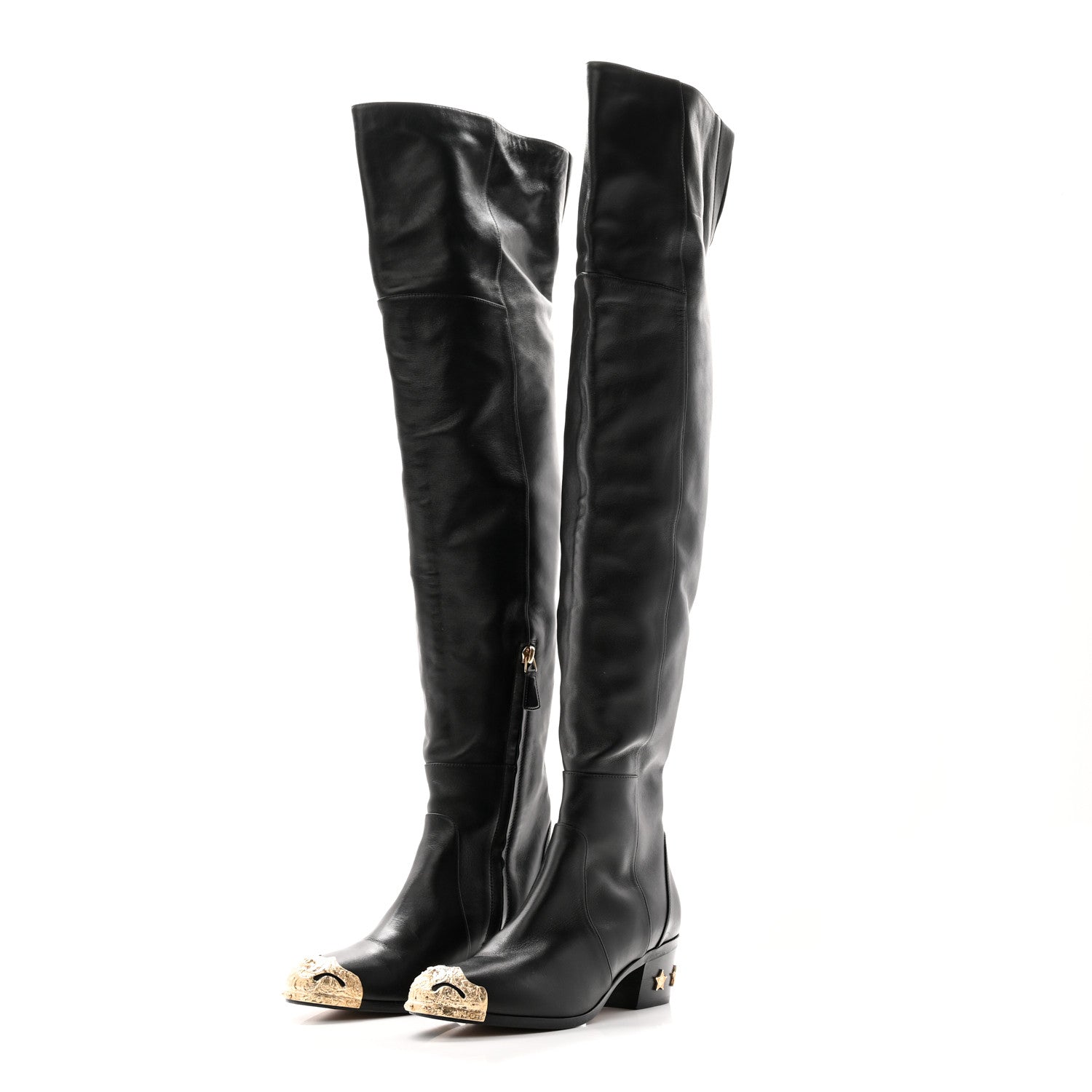 Chanel Calfskin Paris Dallas Metal Cap Toe High Boots 37 Black 3 of 13