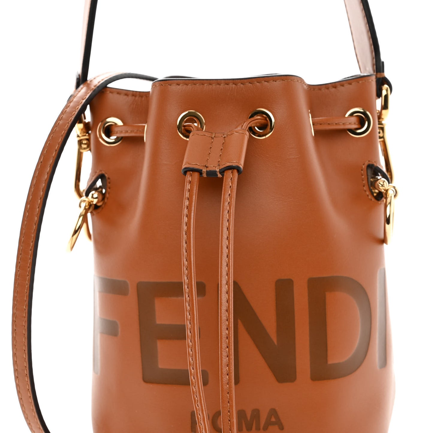 Vitello King F is Fendi Logo Embossed Mini Mon Tresor Bucket Bag Cuoio