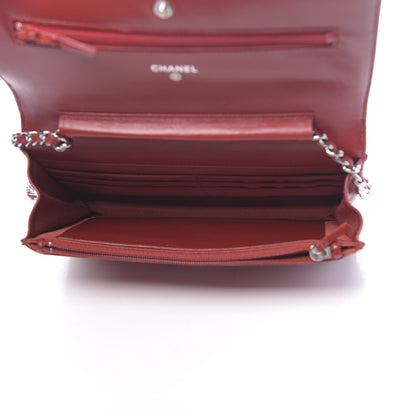 Chanel Lambskin Quilted Wallet On Chain WOC Red 5 of 12