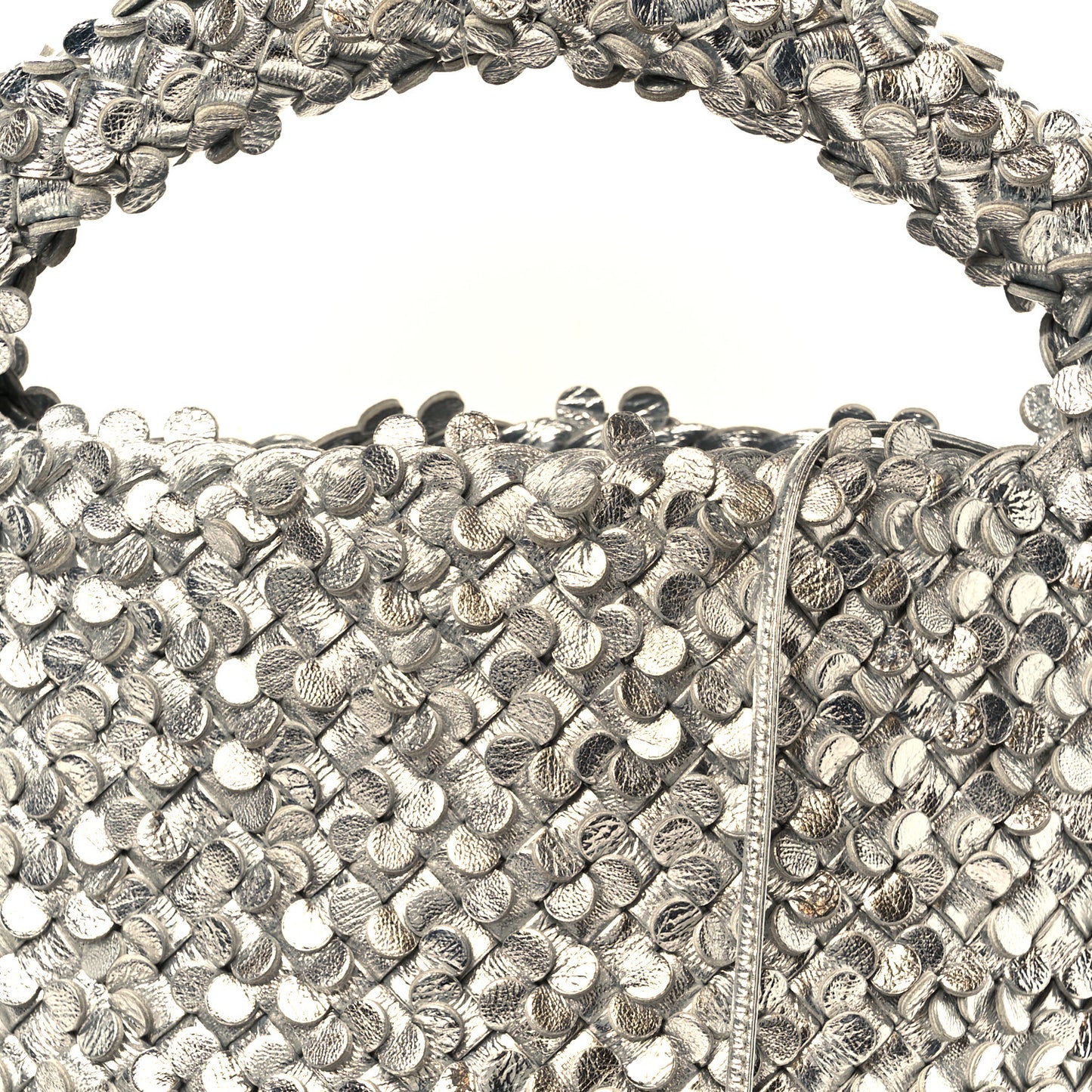 Laminated Nappa Intreccio Paillettes Small Cabat Bucket Silver