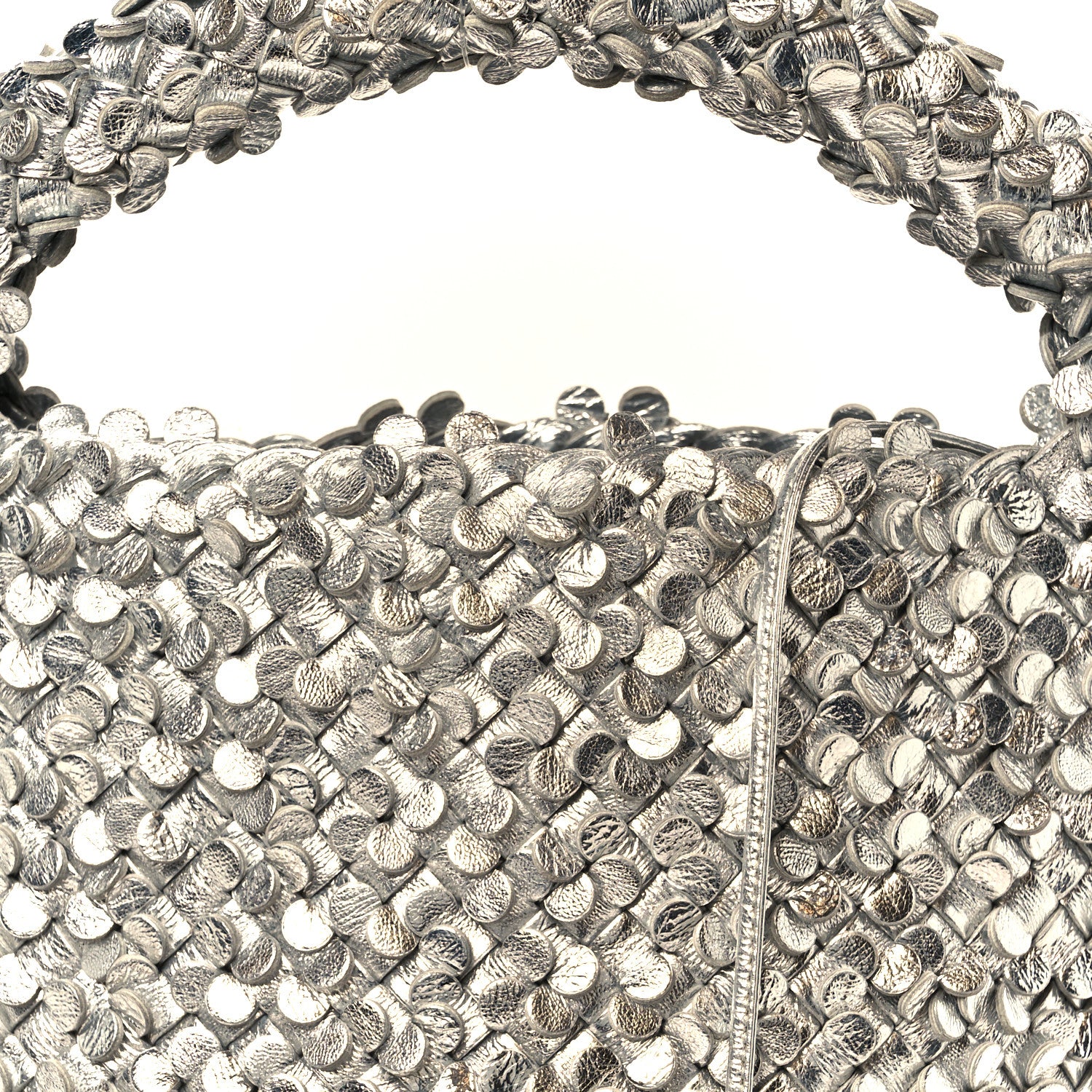 Bottega Veneta Laminated Nappa Intreccio Paillettes Small Cabat Bucket Silver 10 of 12