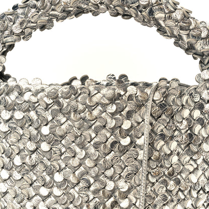 Bottega Veneta Laminated Nappa Intreccio Paillettes Small Cabat Bucket Silver 10 of 12