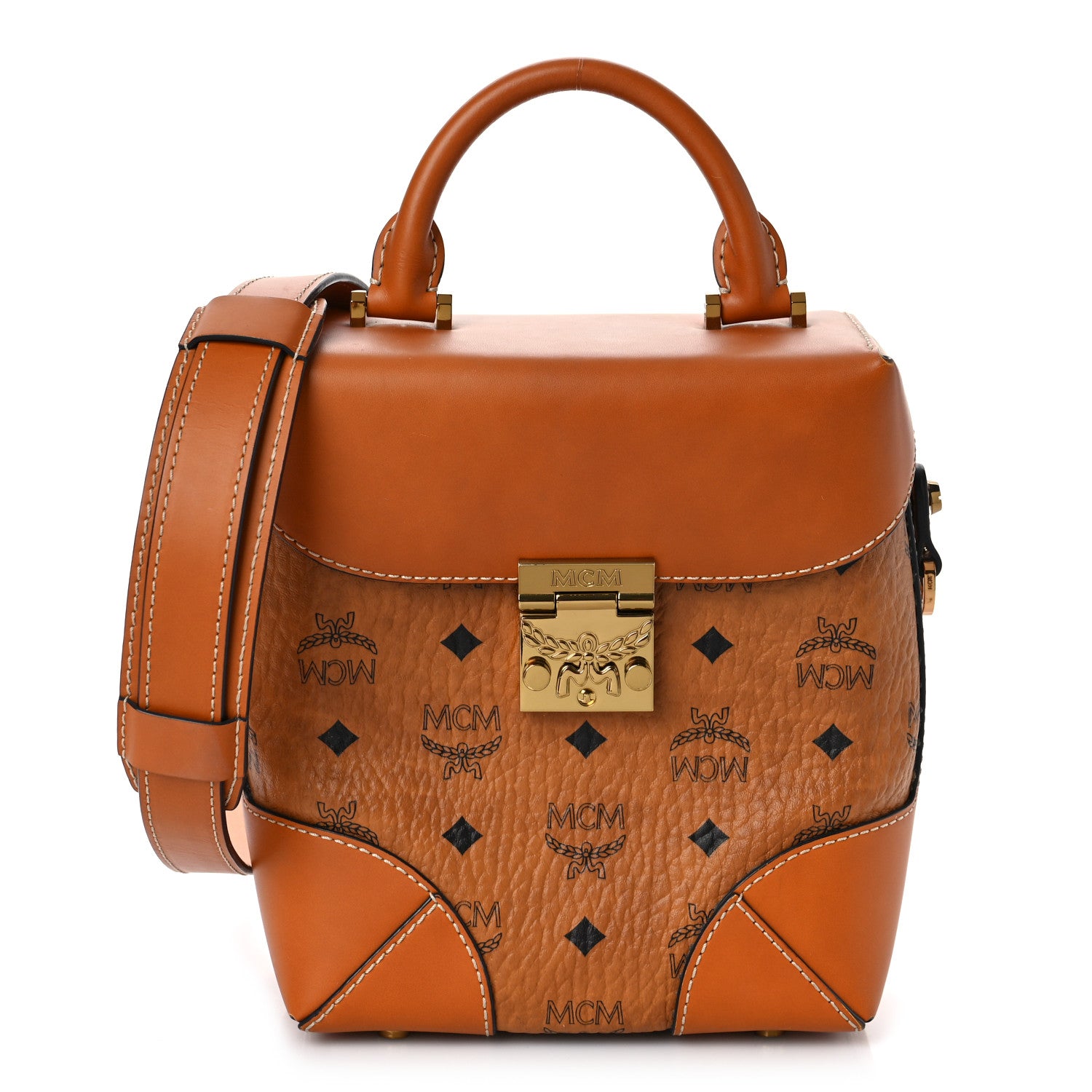 MCM Visetos Small Soft Berlin Crossbody Cognac 1 of 9